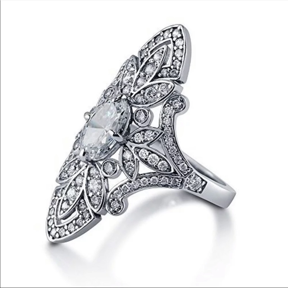 *NEW*Luxury Vintage 925 Silver Diamond Womens Ring - Picture 3 of 5